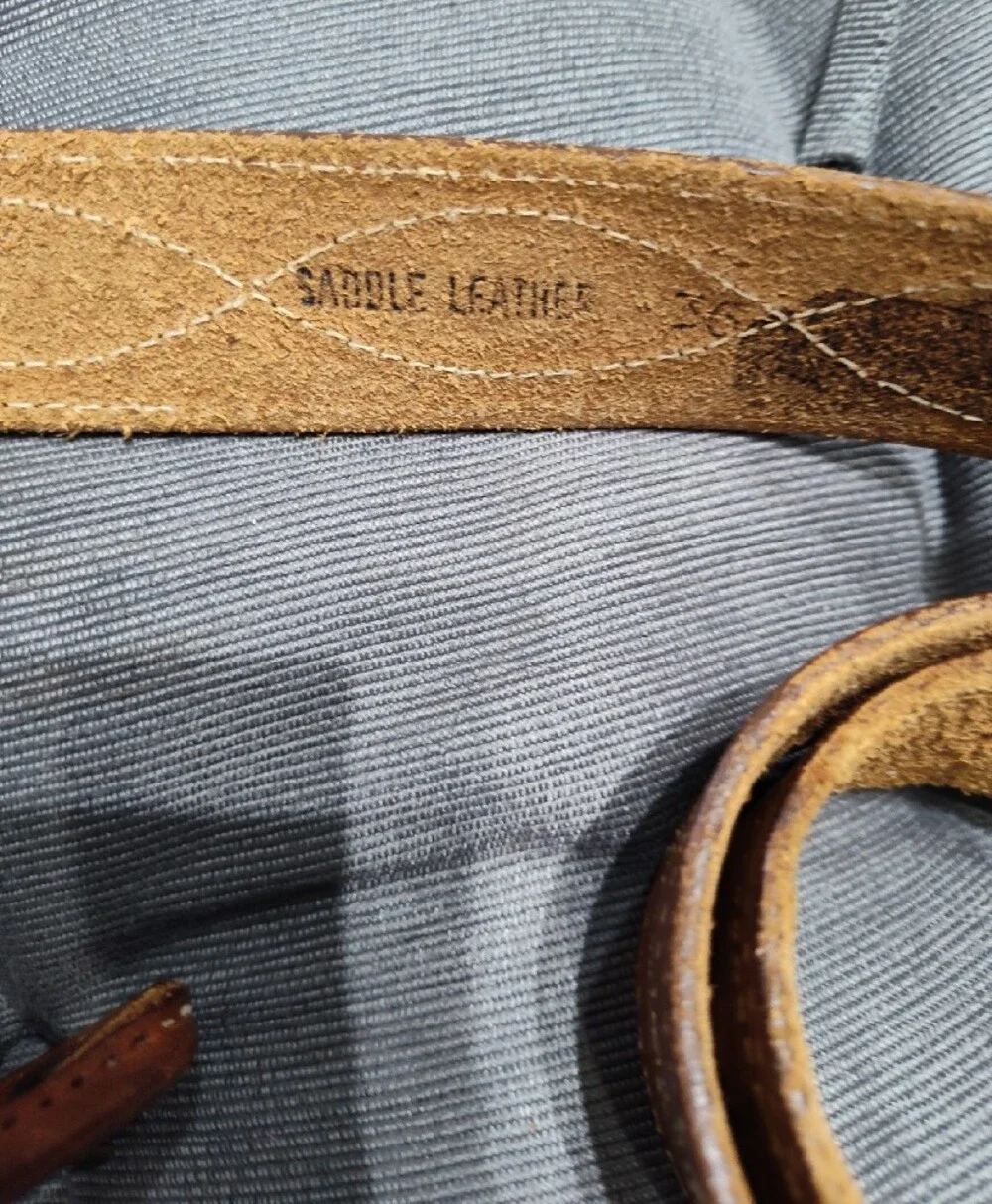 Vintage Brown Saddle Leather Belt Contrasting Stitching Size 36